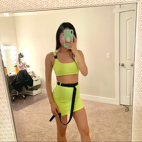 Neon Green Buckle Skirt Set - Picture 2 of 8